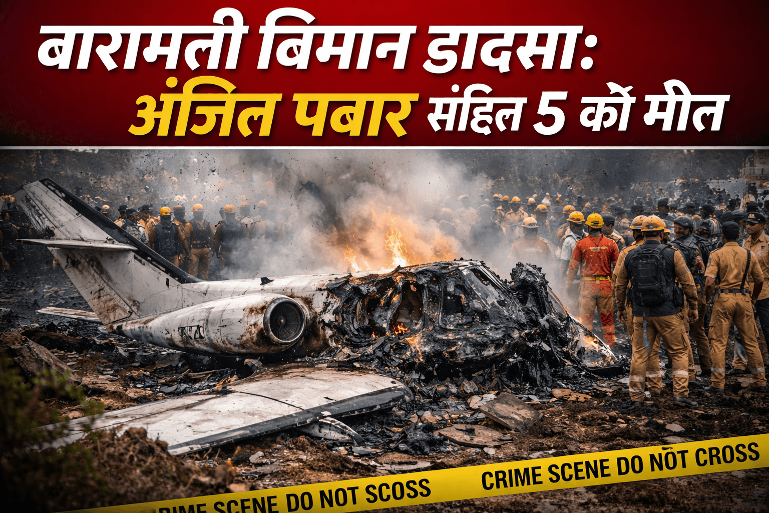 बारामती विमान हादसा में Ajit Pawar के विमान का क्रैश दृश्य और मलबा